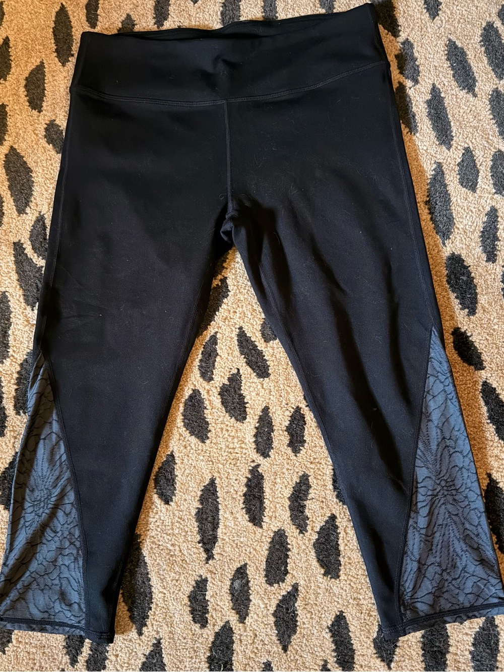 Fabletics Black Capri Leggings with Patterned Side Panels